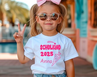 Schulanfang 2025 T-Shirt - Schmetterling Design Für Mädchen Schulkind
