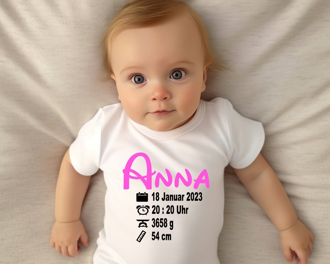 Individual Baby Bodysuit Birth Date and Name of the Newborn. . Baby