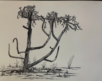 Tree Ink Sketch Wüste Kunstdruck Schwarzweiß