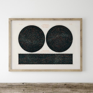 Sterrenbeelden van de twee hemisferen door Amédée Guillemin Astronomische tekening hemelse kaart van de nachtelijke hemel illustratie digitaal bestand
