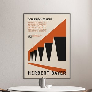 Herbert Bayer Orange Poster – Geometric Exhibition Print, Retro Mid Century Modern Wall Art, Weimar Design, Digital Download