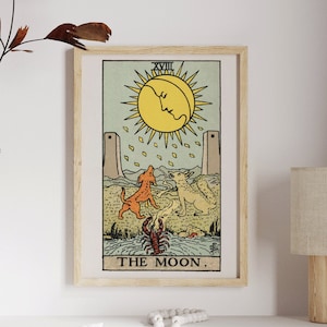Der Mond Tarot Kartendruck | Mystische Vintage Mond Kunst | Spirituelle Astrologie Dekor | Tarot Wand Kunst Poster | Digital Download Datei
