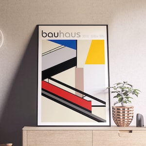Bauhaus Staircase Poster – Herbert Bayer Print, Weimar Minimalist Design, Mid Century Exhibition Art, Modern Wall Decor, Digital Download