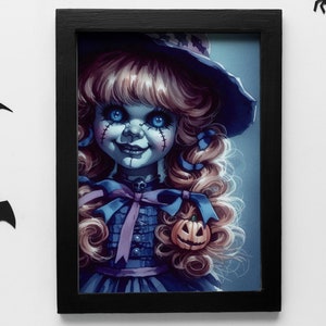 Creepy Halloween Purple Doll, Gothic Home Decor, Haunted Halloween Doll, Gothic Halloween wall art, Gothic Doll, Dark Academia Digital File