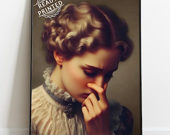 READY PRINTED  Vintage Altered Funny Bathroom Wall Art Decor Oil Painting Toilet Woman Stink Art Gift Classic Art Humor Alter Portrait
