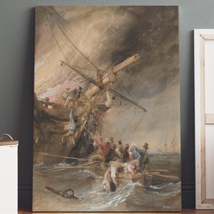Fire at Sea by Frederick Stanfield, Vintage Seascape Oil Painting, Nautical Fine Art Print, Famous Painting, Ship At Sea Print, Digital File