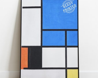 READY PRINTED, Piet Mondrian, Composition with Large Blue Plane, Red, Black, Yellow and Gray, Painting Abstract Print Cubist Style Fine Art