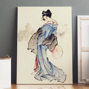 Japanese Woman with Fan and Kimono, Taisho period, Vintage Japanese Wall Art, Japanese Geisha Poster, Woman Illustration, Digital Download