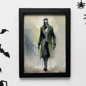 Halloween Frankenstein Walking Gothic Wall Art Decor Classic Monsters Horror Art Dark Academia Print Painting Spooky Poster Digital Download