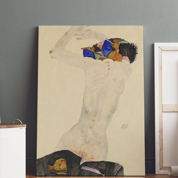 Egon Schiele Nude back with colourful cloth Print Vintage Poster Wall Art Decor Schiele Poster Fine Art Reproduction Digital Download