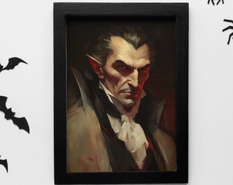 Dracula Vampire Gothic Wall Art Decor Dark Academia Print Gothic Vintage Printable Painting Dracula Portrait Spooky Poster Digital Download