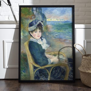 Impresión de Renoir junto al mar / Retrato impresionista francés vintage / Elegante póster de arte costero / Descarga digital de alta resolución