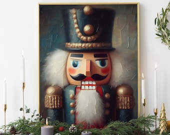 Vintage Christmas Nutcracker Oil Painting Print Wall Art Xmas Decor Christmas Winter Art Seasonal Decoration Poster Gift Digital File