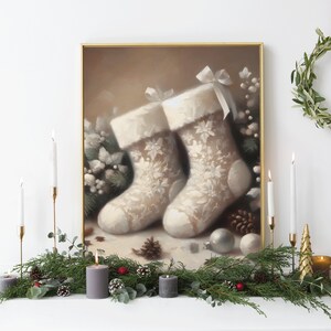 Vintage Christmas Stockings Oil Painting Socks Wall Art Print Xmas Wall Decorations Holiday Gallery Art Festive Decor Digital Download