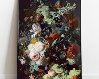 ヤン・ファン・フイスム：花と果物のある静物画（1700-1749