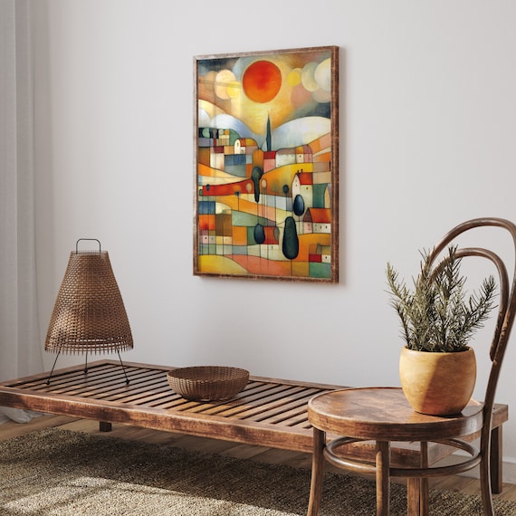 Paul Klee Inspired Landscape Art Cubist Style Painting Fine Art