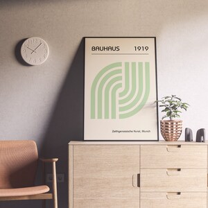 Green Bauhaus Poster – 1919 Exhibition Print, Retro German Wall Art, Minimalist Shape Design, Mid Century Gallery Decor, Digital Download