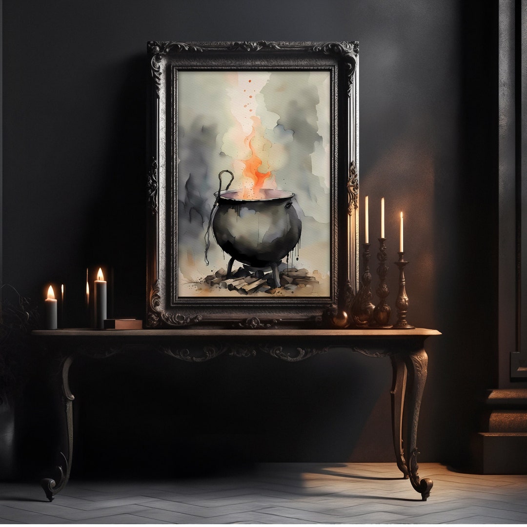 Halloween Watercolor Witch Cauldron Art Print Horror Gothic Poster Dark ...