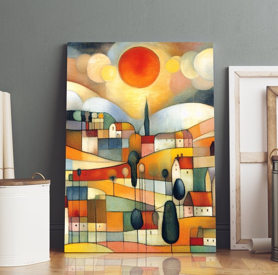 Paul Klee Inspired Landscape Art Cubist Style Painting Fine Art