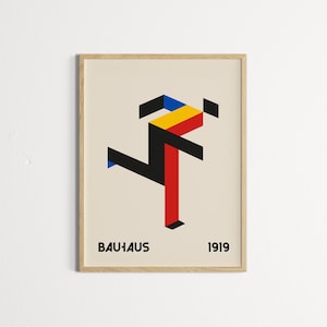Bauhaus Running Man Poster – 1919 Retro Geometric Print, Minimalist Wall Art, Modernist Exhibition Decor, Digital Download