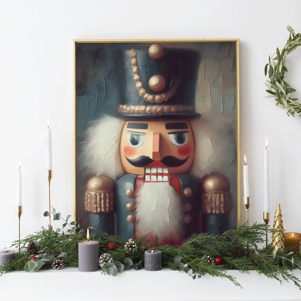 Vintage Christmas Nutcracker Oil Painting Print Wall Art Xmas Decor Christmas Winter Art Seasonal Decoration Poster Gift Digital File