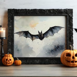 Spooky Halloween, Bat Wall Art, Halloween Print, Watercolour Bat Painting, Dark Academia, Bat Wall Decor, Dark Aesthetic, Digital Download