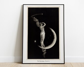 The Universal Favorite Print | Woman on Crescent Moon Art Nouveau Poster | Vintage Home Decor Wall Art | Perfect Gift | Digital Download