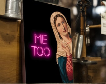 Mary Me Too Meme konsttryck | Rolig kristen väggkonst affisch | Förändrad barockmålning | Eklektisk religiös dekor | Digital nedladdningsfil