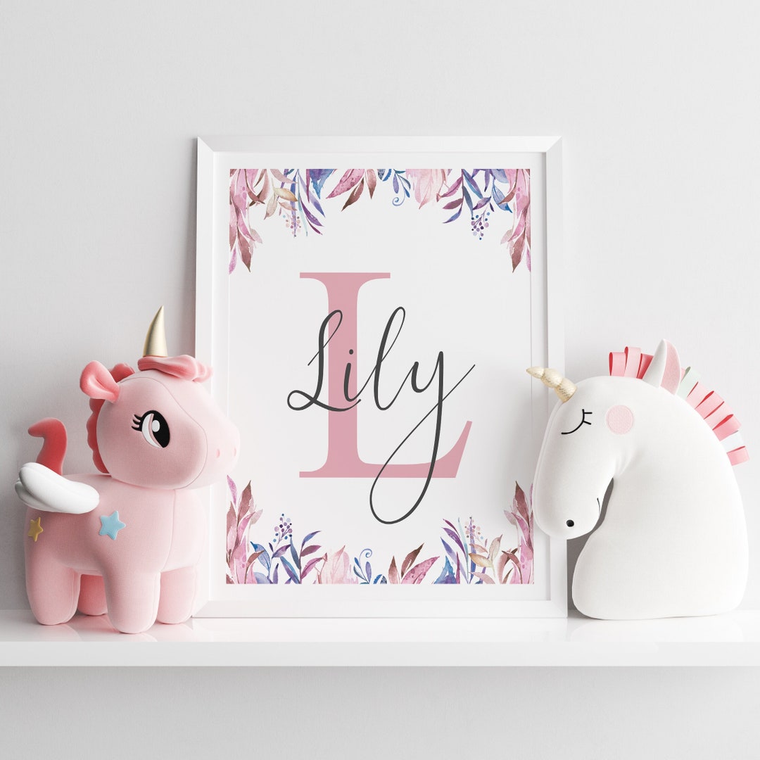 Custom Pink Initial Print | Personalized Nursery Wall Art | Name ...