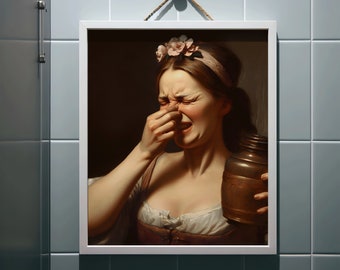 Altered Vintage Art Gift Funny Bathroom Wall Art Decor Woman Stink Oil Painting Toilet Classic Art Humor Alter Portrait Digital Download