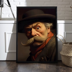 Muurkunst grappig verraste man | Aangepaste vintage portretposter | Grillige print in barokstijl | Home Galerij Decor | Digitaal downloadbestand