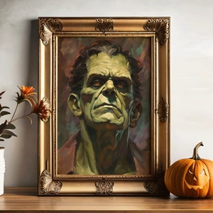 Horror Art Frankenstein Portrait Gothic Wall Art Decor Classic Monsters Dark Academia Print Gothic Painting Spooky Poster Digital Download
