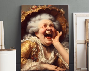 Funny Vintage Lady Portrait Print | Altered Baroque Wall Art | Quirky Oil Painting Poster | Eclectic Gallery Digital Download