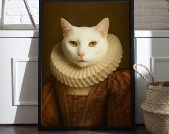 Renaissance Katzen Poster | Lustige Katzen Wand Kunst | Tierkopf Menschlich Körper Poster | Vintage Ölgemälde Digitaler Download