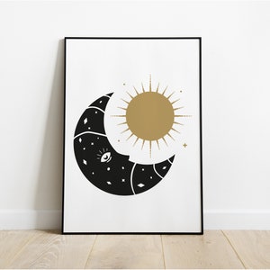 Celestial Sun and Moon Boho Print | Mystic Spiritual Wall Art | Gothic Minimalist Poster Decor | Astrology Inspired | Digital Download File