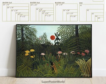 アンリ・ルソー 夕焼けの原生林 印象派アート ジャングル モダン抽象