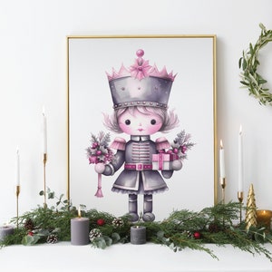 Pink Vintage Christmas Miss Nutcracker Print Wall Art Xmas Decor Pink Christmas Winter Art Seasonal Decoration Poster Gift Digital File
