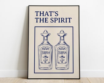 Tequila Bottle Vintage Bar Cart Print – Retro Funny Kitchen Wall Art Poster | High-Resolution Digital Download Gift Idea