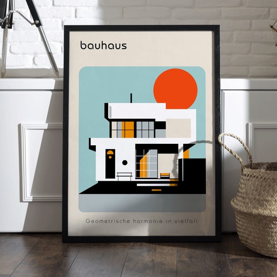 Retro Bauhaus House Poster – German Weimar Exhibition Print, Mid
