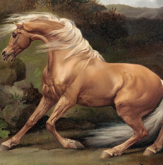 HORSE 油絵アート Horse Frightened by a Lion by George Stubbs, Home Decor Poster