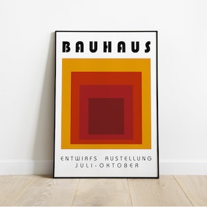 Josef Albers Poster – Yellow and Red Geometric Square Print, Bauhaus Minimalist Exhibition Art, Digital Download Decor