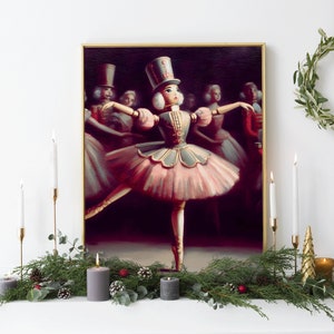 Oil Painting of Miss Nutcracker Dancer Christmas Vintage Pink Wall Art Print Xmas Seasonal Decoration Gift Dorm Room Winter Art Digital File