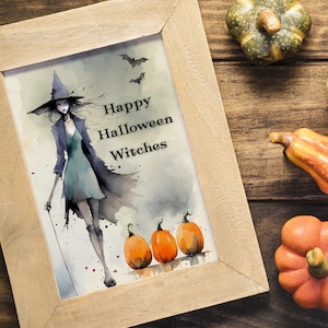 Halloween Watercolor Witch Print Wiccan Moody Art Instant Download Witchy Wall Art Decor Ethereal Witch Halloween Gothic Art Digital File