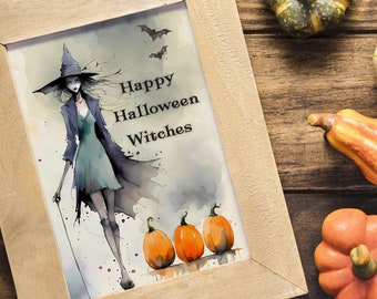 Halloween Watercolor Witch Print Wiccan Moody Art Instant Download Witchy Wall Art Decor Ethereal Witch Halloween Gothic Art Digital File