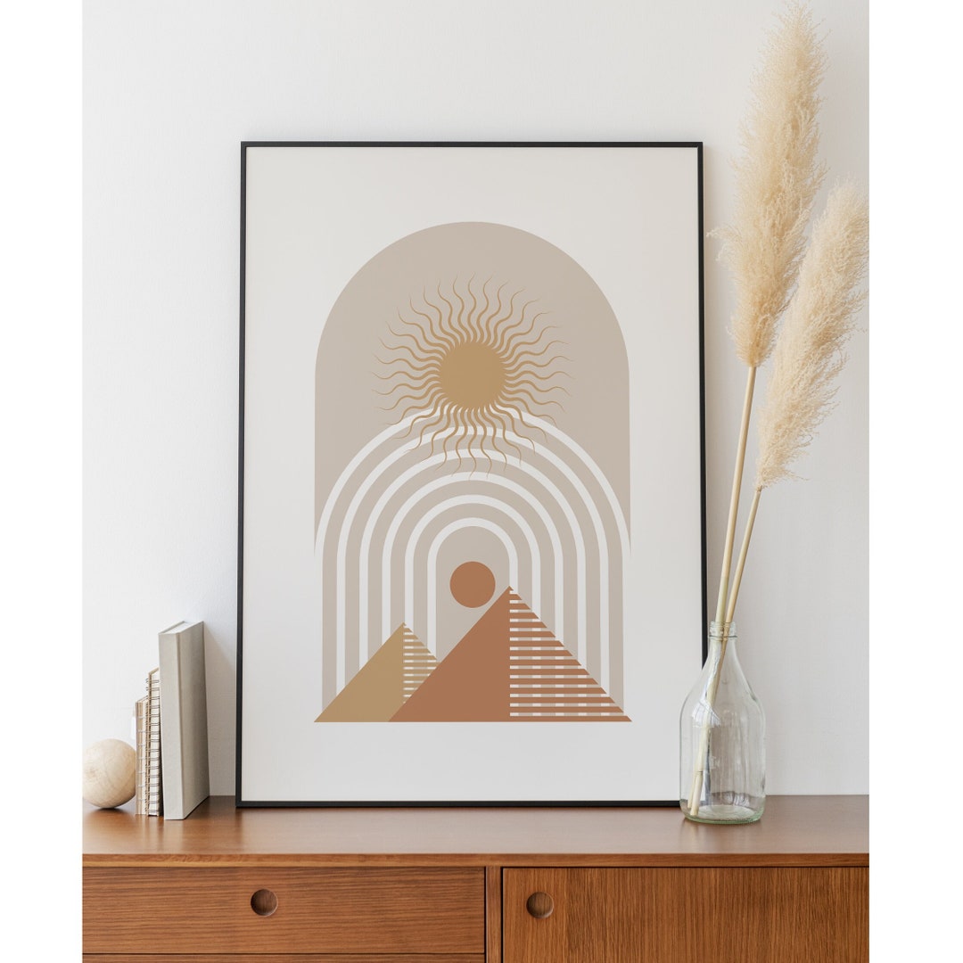 Boho Egypt Pyramid and Sun Print Wall Art Minimalist Pyramid Moon ...