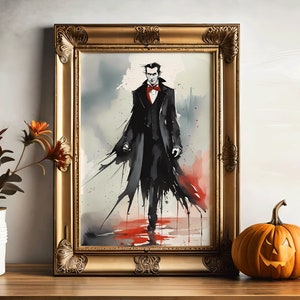 Printable Halloween Watercolor Dracula Wall Art Decor Dark Academia Vampire Wall Art Decor Gothic Spooky Poster Digital Download