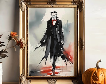 Printable Halloween Watercolor Dracula Wall Art Decor Dark Academia Vampire Wall Art Decor Gothic Spooky Poster Digital Download