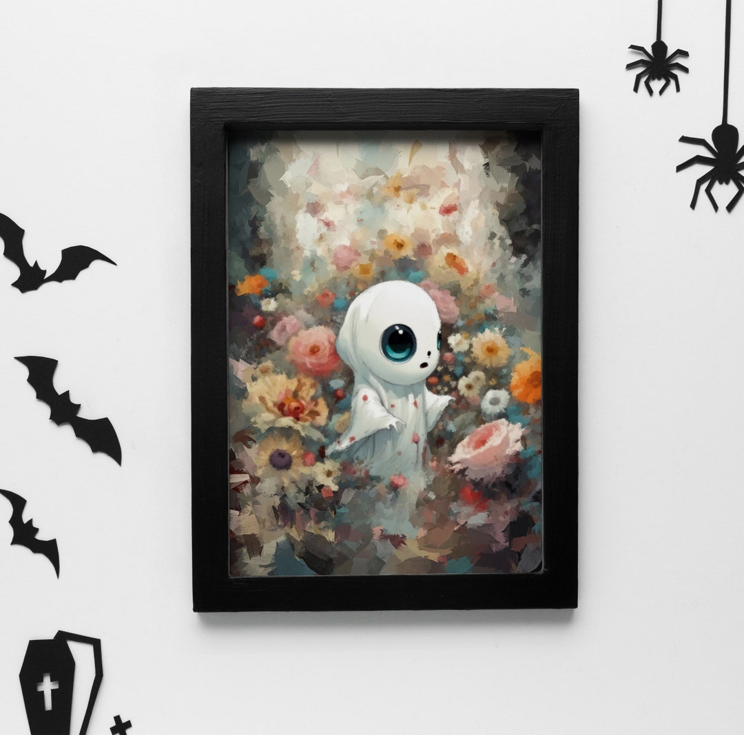Cute Halloween Floral Ghost Art Print Wall Decor Poster Kids Horror ...