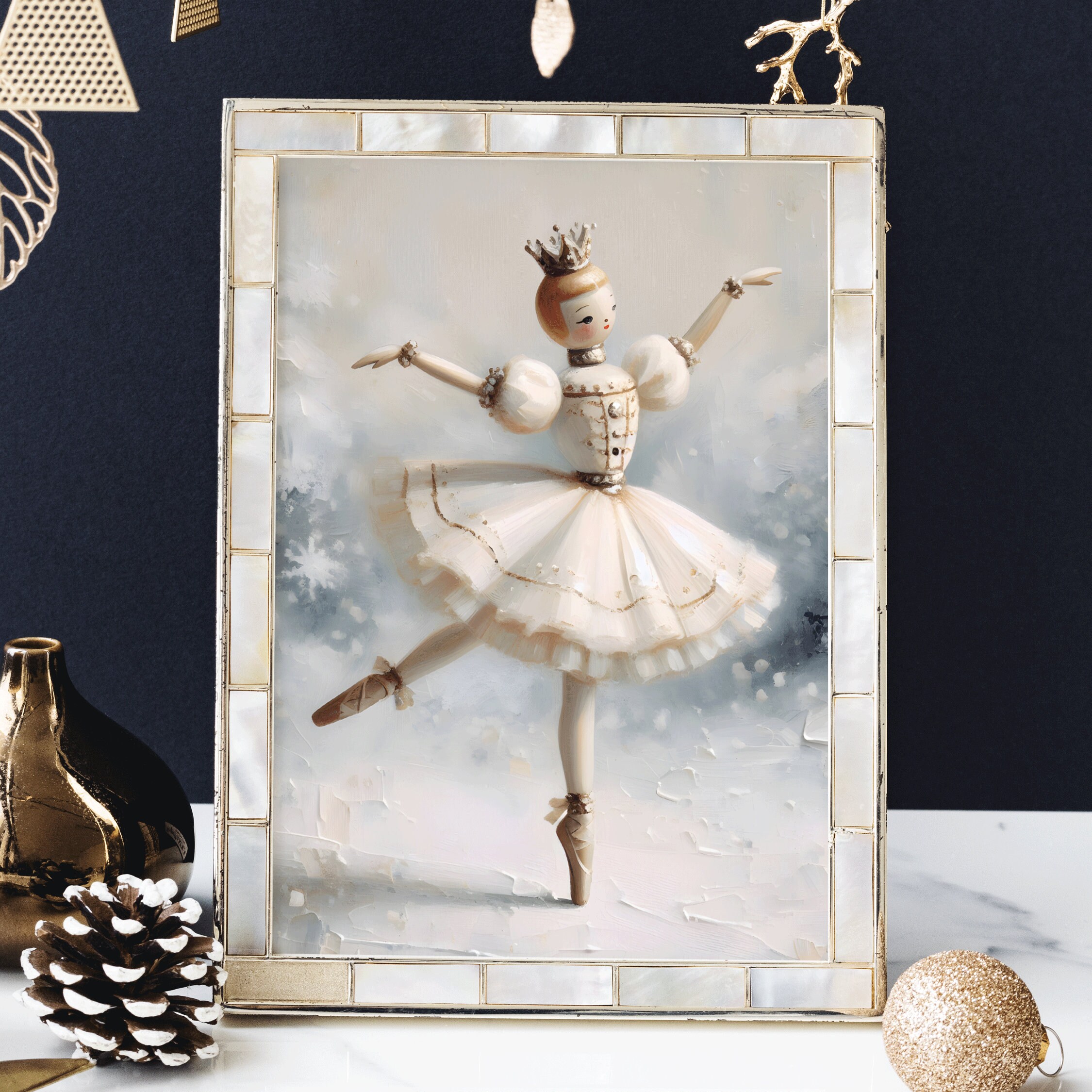 Neutral Colors of Miss Nutcracker Oil Painting Dancer Christmas Vintage ...