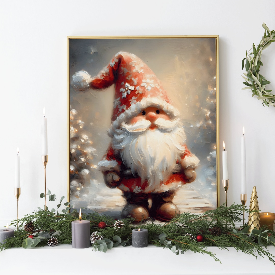 vintage-cottagecore-gnome-christmas-print-cute-gnome-oil-painting